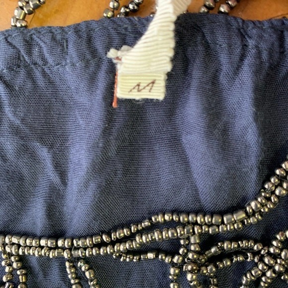 ANTHROPOLOGIE Willow‎ & Clay Boho Festival Beaded Sheer Flowy Blue Grey Sz M - Picture 5 of 9